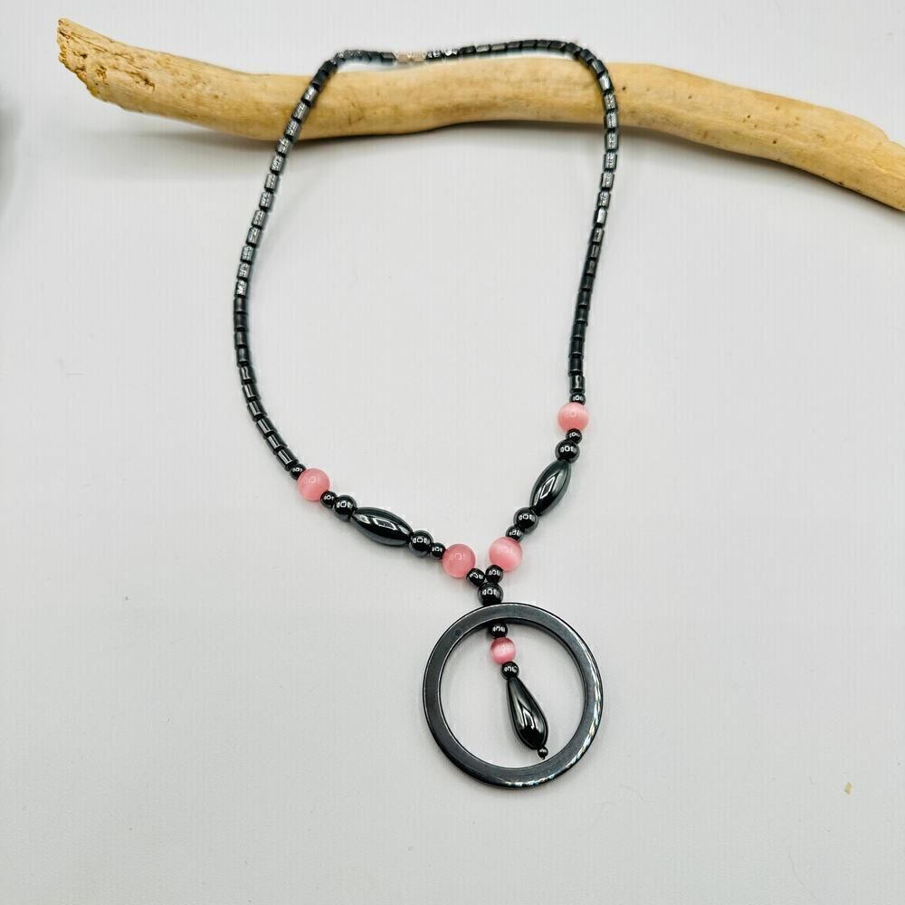 Pink & Black Hematite Necklace